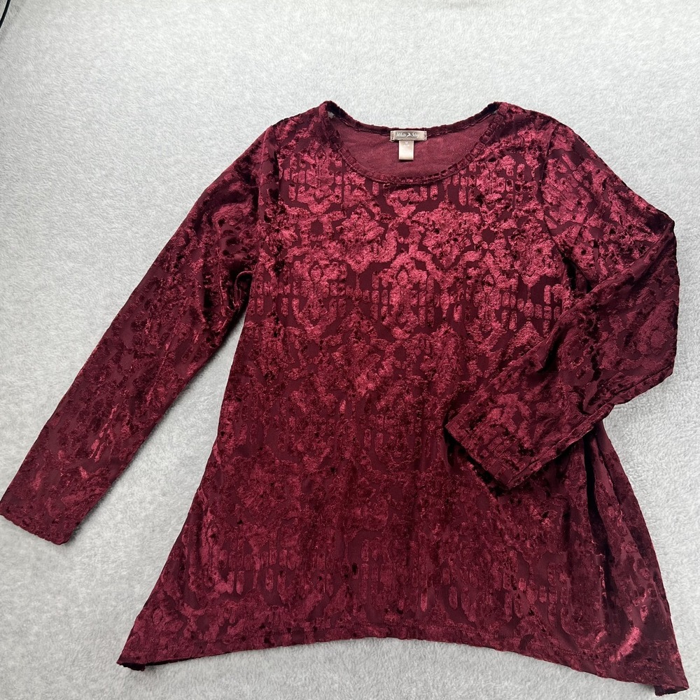 White Stag Blouse Womens M/8-10 Merlot Wine Burnout Velvet Semi Sheer Whimsy